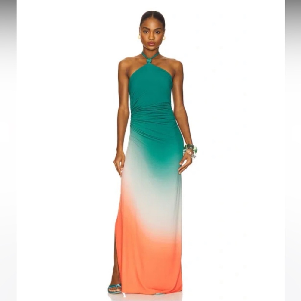 Elegant Green and Orange Ombre Maxi Dress